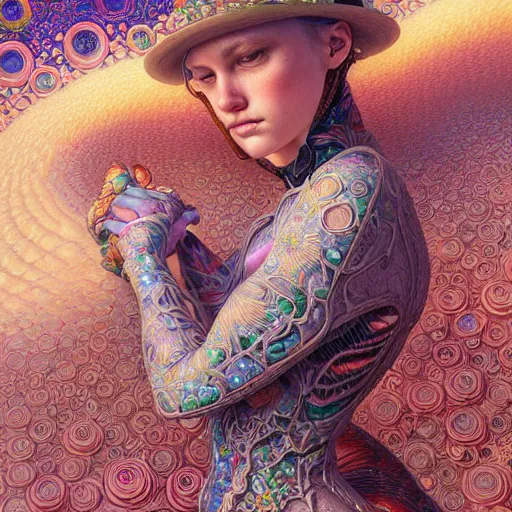 Prompt: hyper detailed masterpiece, floral pattern, jean giraud, digital art painting, lightwave punk aesthetic, psychedelic, artgerm, donato giancola, tom bagshaw