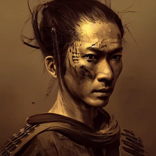 Image similar to Sickly diseased dying Samurai warrior, portrait by Cedric Peyravernay, highly detailed, excellent composition, cinematic concept art, dramatic lighting, trending on ArtStation