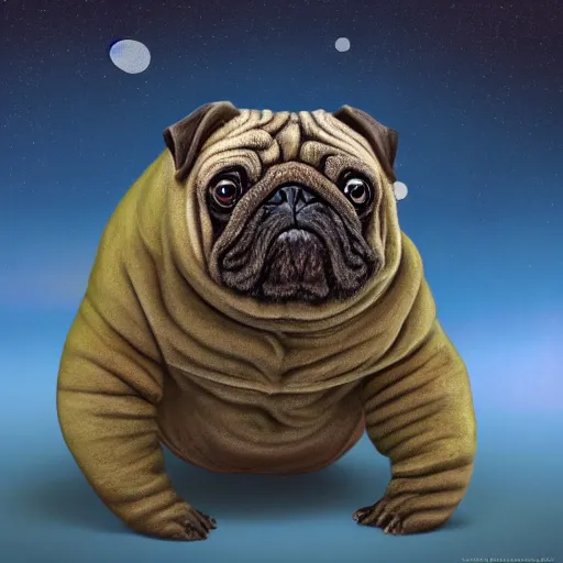 Image similar to A tardigrade with the eyes and mouth of a pug, national geographic-file-photograph, paywall-content, premium-award-winning, trending on artstation