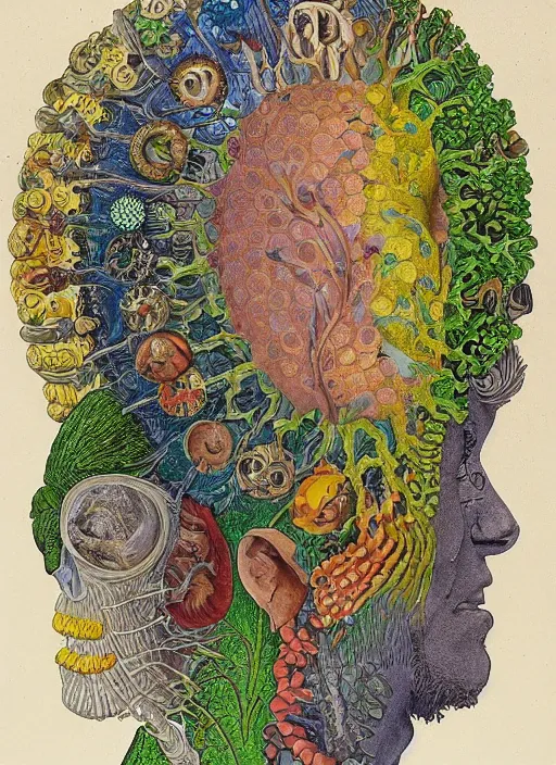 Image similar to a portrait of a school teacher in full colour, in the style of Ernst Haeckel,