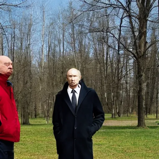 Prompt: walter white and putin in the park