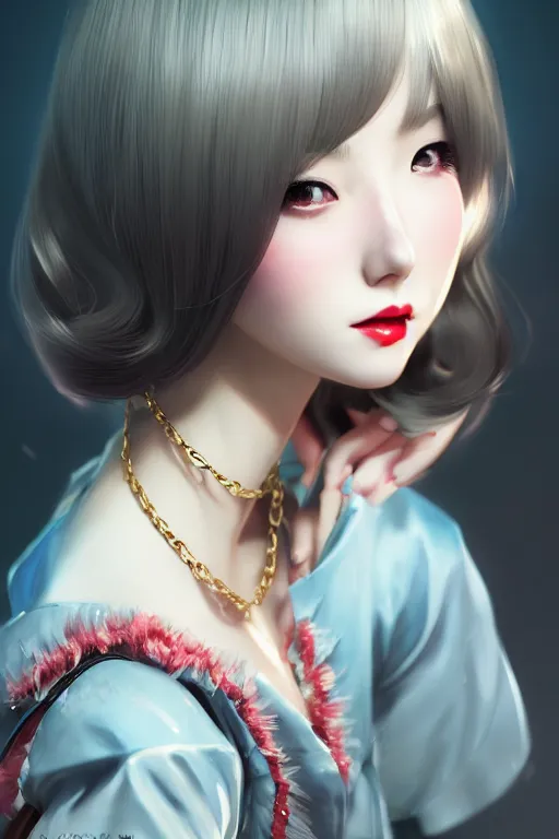 Image similar to a pin up and beautiful fashion charming dreamlke japan girl with lv jewelry, character art, art by artgerm lau and wlop and and ilya kuvshinov and john singer sargent, hyperdetailed, 8 k realistic, symmetrical, frostbite 3 engine, cryengine, dof, trending on artstation, digital art