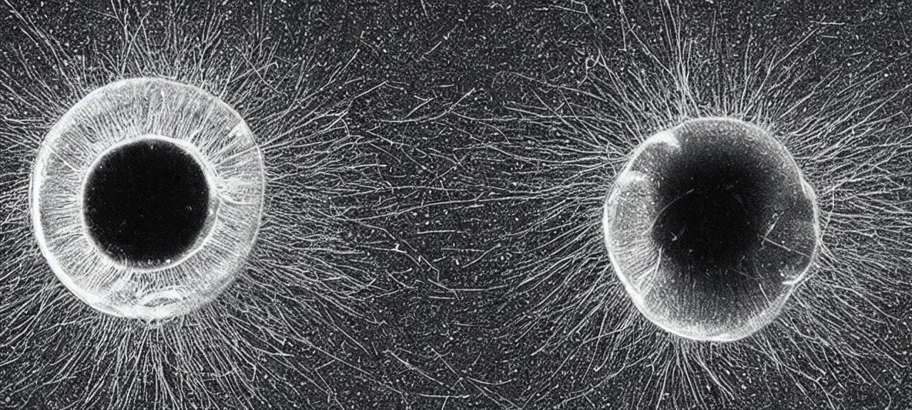 Prompt: An electron microscope photograph of a small intelligent mite with dioptric glasses