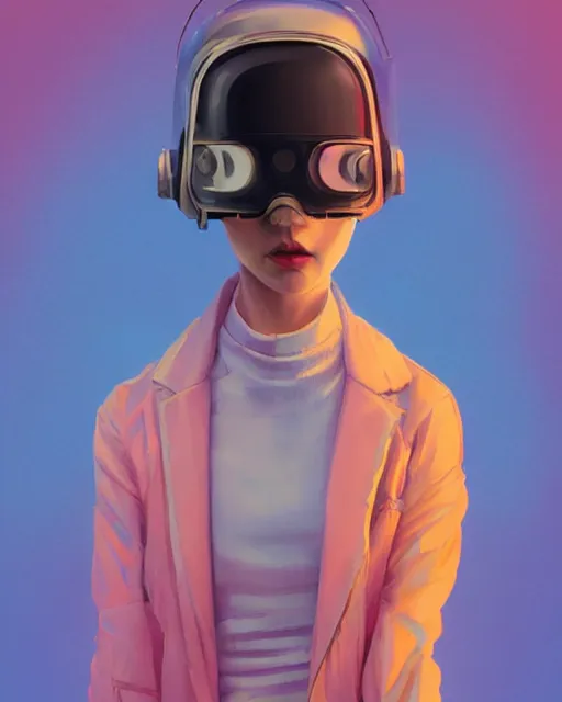 Prompt: highly detailed portrait of androgynous girl, by hsiao - ron cheng and artgerm, blade runner 2 0 4 9, scorched earth, cassette futurism, modular synthesizer helmet, the grand budapest hotel, futuristic megalopolis background, glow, no crop, digital art, artstation, pop art