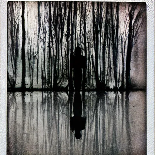 Image similar to mixed media, polaroid, silhouettes, threes, rain, reflection, double exposure, high contrast