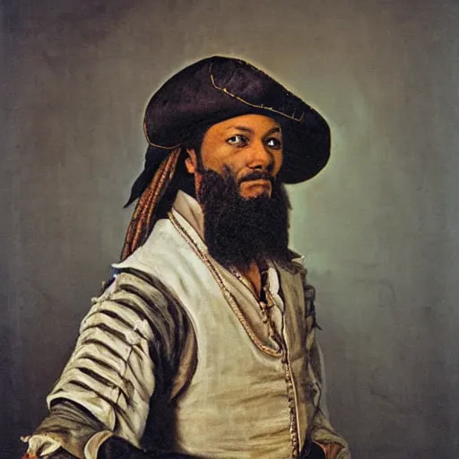 Image similar to a 1 7 th century pirate, portrait, by jamel shabazz