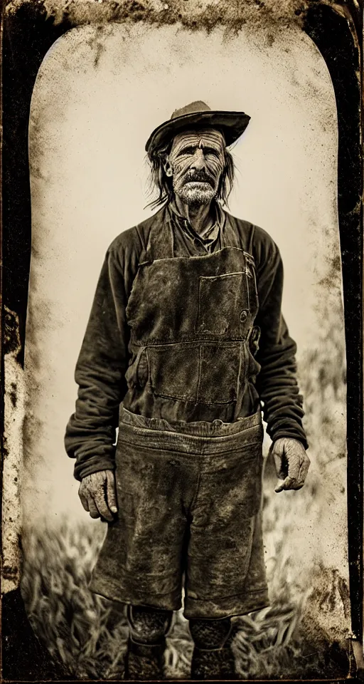 Image similar to a highly detailed digital collodion photograph, a portrait of a farmer