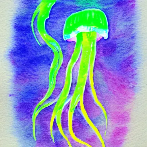 Image similar to neon florescent watercolor of a jellyfish