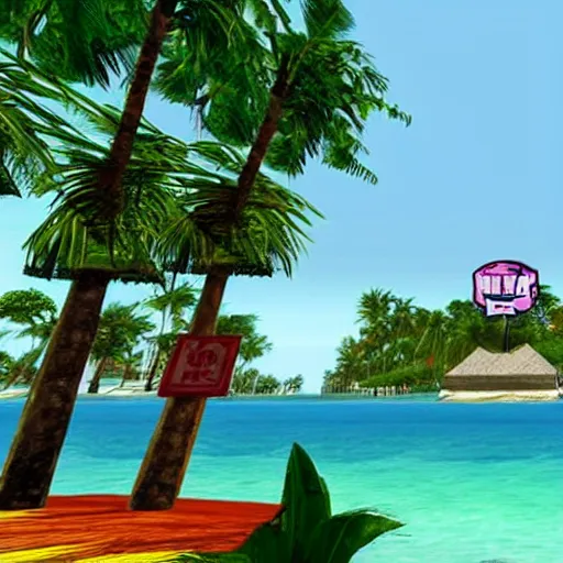 Image similar to a Thai island in the style of GTA vice city