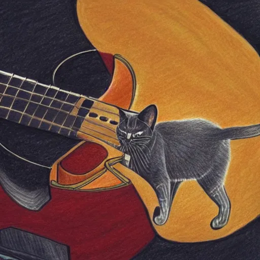 Image similar to a drawing of a cat playing the guitar