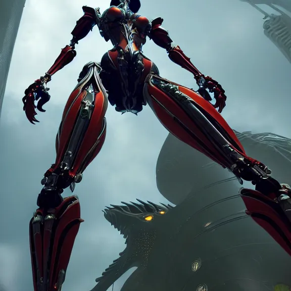 Image similar to highly detailed giantess shot, worms eye view, looking up at a giant 500 foot tall beautiful stunning saryn prime female warframe, as a stunning anthropomorphic robot female dragon, looming over you, walking toward you, detailed warframe legs towering over you, camera looking up, posing elegantly over you, sleek sharp claws, detailed robot dragon feet, intimidating, proportionally accurate, anatomically correct, two arms, two legs, camera close to the legs and feet, giantess shot, warframe fanart, ground view shot, cinematic low shot, high quality, captura, realistic, professional digital art, high end digital art, furry art, macro art, giantess art, anthro art, DeviantArt, artstation, Furaffinity, 3D realism, 8k HD render, epic lighting, depth of field