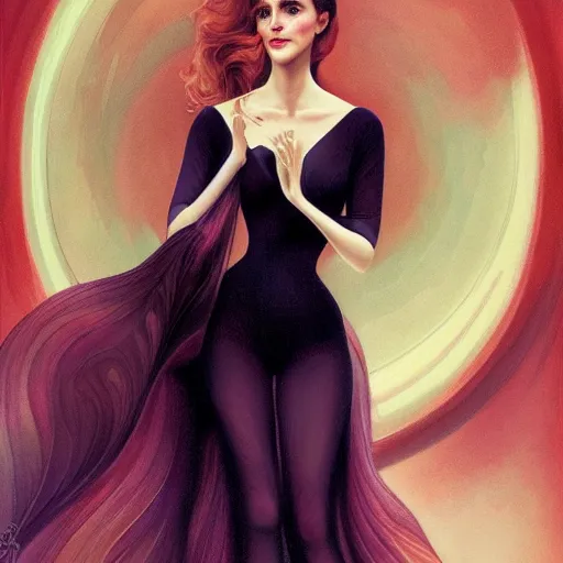 Image similar to a streamline moderne portrait of emma watson in the style of anna dittmann and donato giancola and charles dulac.