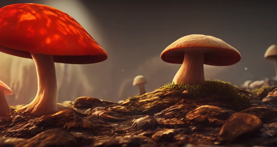 Prompt: a beautiful painting of a mushroom fish, octane render, brilliantly coloured, intricate, ultra wide angle, trending on artstation, dusk, volumetric lighting, polished, micro details, ray tracing, 8k