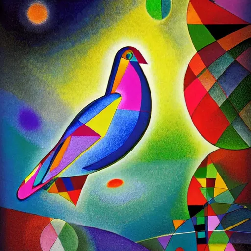 Prompt: russian innovative holographic pond triangle dove flask beaujolais waterfalls , by Wassily Kandinsky and Moosa Al Halyan and Michelangelo , photography , poster art , bokeh