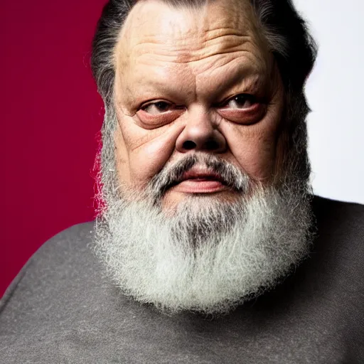 Image similar to dslr photo portrait still of 3 5 year old orson welles, healthy, bearded, at age 7 5!!!, 8 5 mm f 1. 8