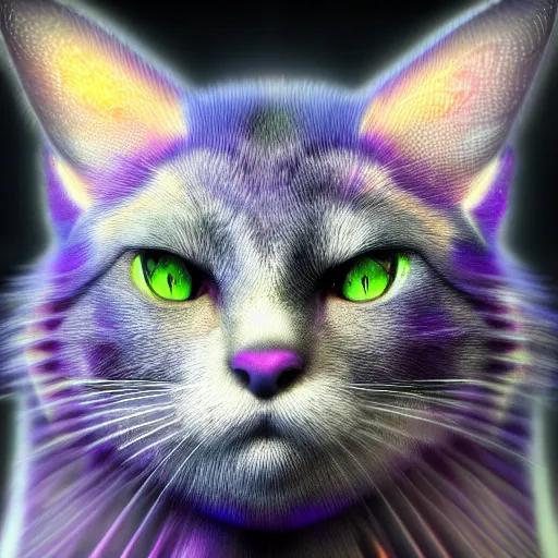Prompt: Photorealistic magic crystalline cat. Hyperdetailed photorealism, 108 megapixels, amazing depth, glowing rich colors, powerful imagery, psychedelic Overtones, 3D finalrender, 3d shading, cinematic lighting, artstation concept art