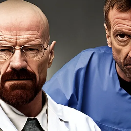 Prompt: walter white with dr house in hospital