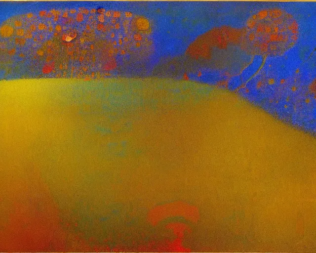 Prompt: Modernist landscape painting. LSD. Odilon Redon.