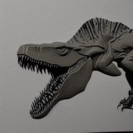 Image similar to a die - cut sticker of a t - rex by greg rutkowski, black and white