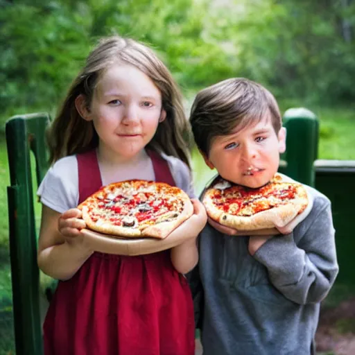 Image similar to anna forsterling and saul bromberger, pulitzer, photorealistic / kids in nowhere eat pizza