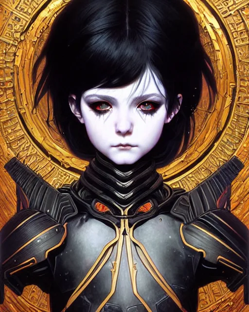 Image similar to portrait of beautiful cute young goth girl with short white hairs in warhammer armor, art by ( ( ( kuvshinov ilya ) ) ) and wayne barlowe and gustav klimt and artgerm and wlop