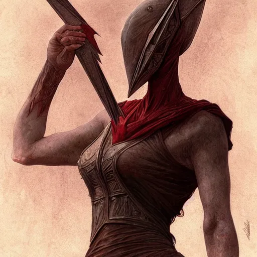 Image similar to pyramid head from silent hill, intricate, elegant, highly detailed, digital painting, artstation, concept art, matte, sharp focus, illustration, art by Artgerm and Greg Rutkowski and Alphonse Mucha