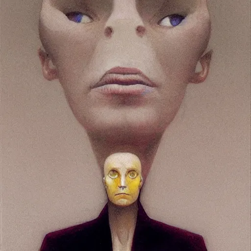 Image similar to a closeup of a businesswoman with a computer motherboard head, Beksinski, Dariusz Zawadzki