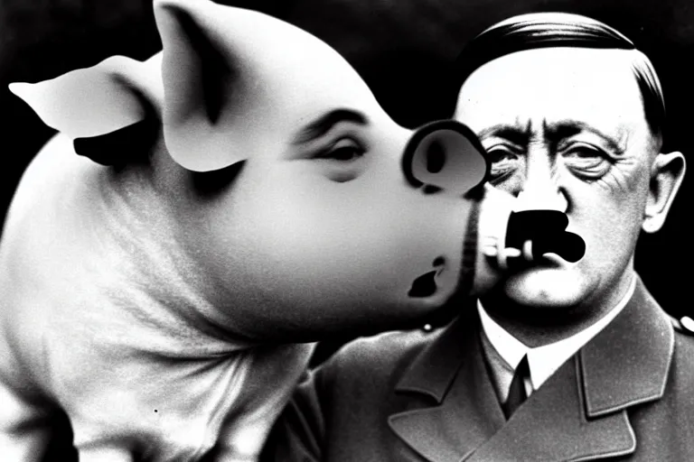 Image similar to hitler with pig's nose on face historical photo in color