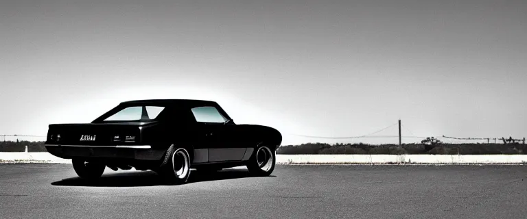 Image similar to all black audi camaro b 1 ( 1 9 6 7 ), restomod, establishing shot