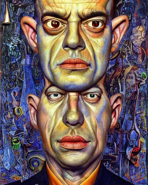 Prompt: a surrealistic portrait of Agent Smith, face in detail, painting by Patrick Woodroffe and Salvador Dali and Pablo Picasso, highly detailed, trending on artstationhq