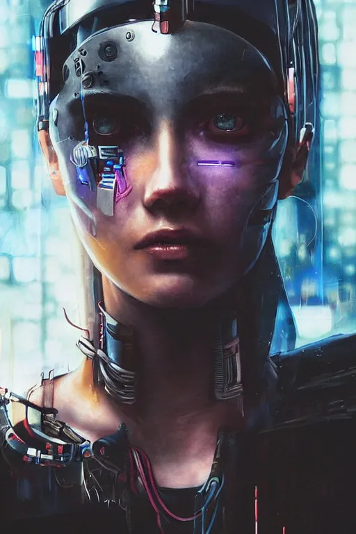 Image similar to a close - up portrait of a cyberpunk cyborg girl, by antonis mor, rule of thirds