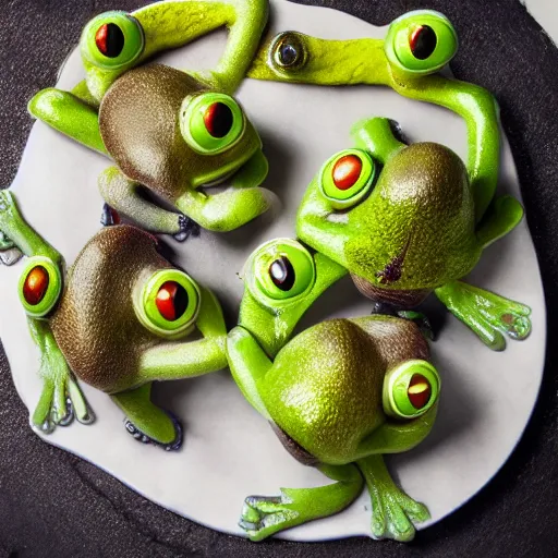 Prompt: frogbutts with spinheadsauce, professional food photography