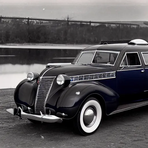 Image similar to photo of a 1 9 3 6 chrysler airstream at an auto show