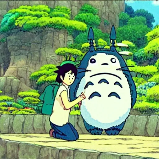 Image similar to a beautiful scene of two machine learning engineers discovering an amazing new algorithm, from studio ghibli's my neighbour totoro