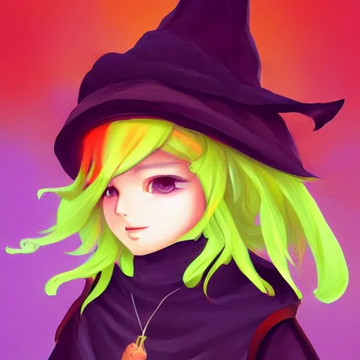 Image similar to cute fiery bird wearing a witch\'s hat. kawaii, adorable, digital art, trending on artstation, fiery bird, anime art by Aokamei and Ross Tran