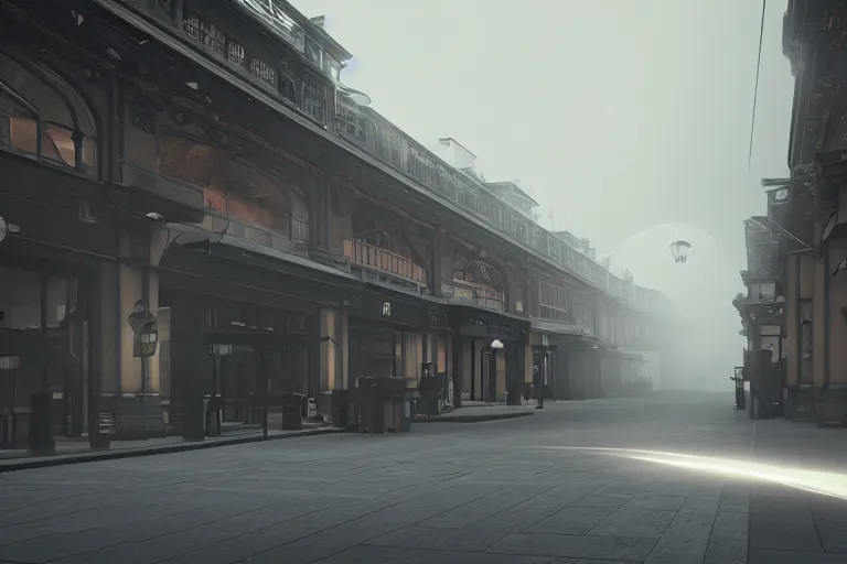 Prompt: a sniper sight aiming on a victorian shopping mall, cinematic lightning, ray tracing, unreal engine 5, photorealistic, 8 k, uhd, 4 k, fps game concept, extremely detailed, beautiful, elegant, intricate, foggy, in - game footage