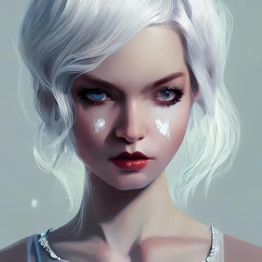 Prompt: teen girl, white hair, gorgeous, amazing, elegant, intricate, highly detailed, digital painting, artstation, concept art, sharp focus, illustration, art by Ross tran and kuvshinov