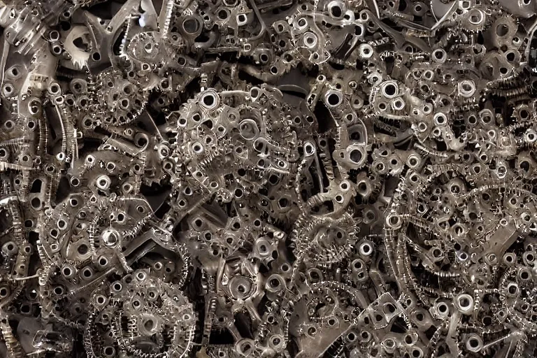 Image similar to a cluster of human skin cells made from tiny gears and machine parts, hyper realistic