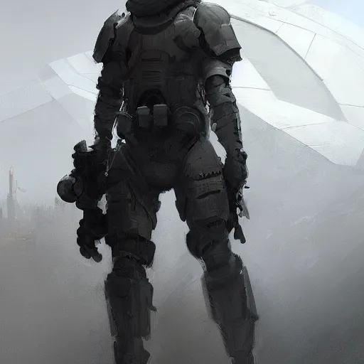 Image similar to concept art by greg rutkowski, soldiers wearing futuristic white and black tactical gear, preparing for combat, brutalist futuristic interior, dim lighting, detailed portraits, nostalgic atmosphere, scifi, digital painting, artstation, concept art, smooth, sharp foccus ilustration, artstation hq