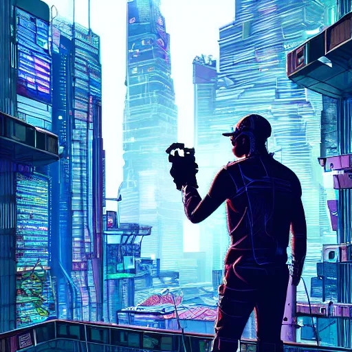 Image similar to frog looking over cyberpunk city, highly detailed, vector art, digital painting, hdr, raytracing, art by george warner allen, henry anderton