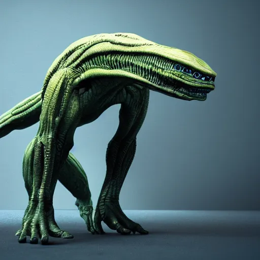 Prompt: an alien fused with a reptile, octane render, 3D, 8k