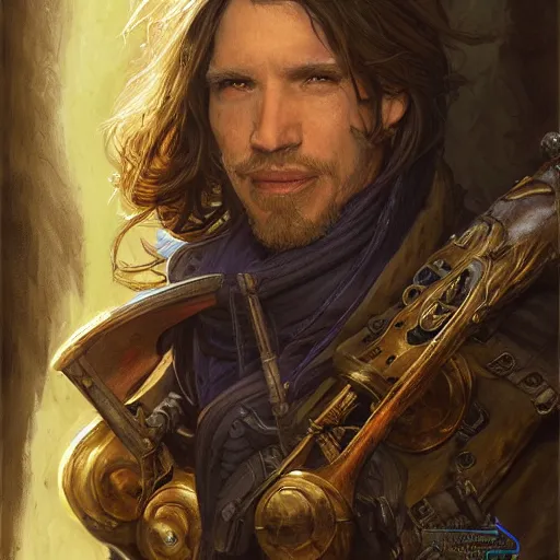 Image similar to portrait of a male rogue bard, fantasy art by donato giancola and magali villenueve and rossdraws, featured on cg society, reimagined by industrial light and magic, behance hd, movie still