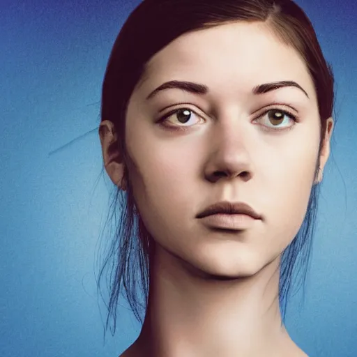 Image similar to a masterpiece portrait photo of a beautiful young woman who looks like a blue skinned mary elizabeth winstead, symmetrical face