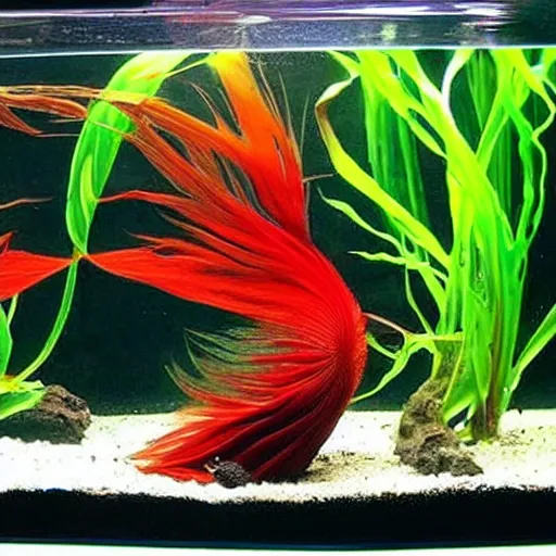 Image similar to beautiful and detailed betta fish with super long fins in an epic aquascape