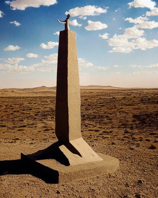 Image similar to surrealist pagan monument in the desert, strange surrealism, clean