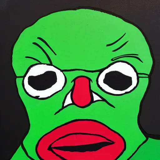 Prompt: The Pepe frog dressed as a modern French artist