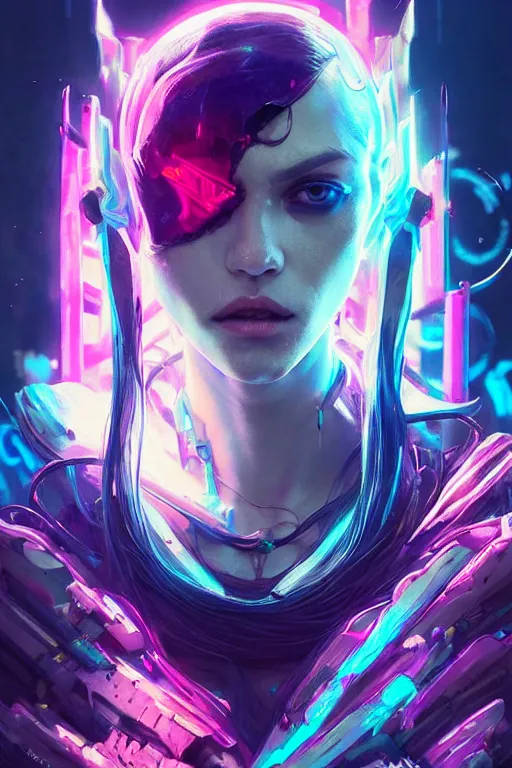 Prompt: morgana from league of legends, cyberpunk futuristic neon. veins and living pipes everywhere, decorated with traditional japanese ornaments by ismail inceoglu dragan bibin hans thoma greg rutkowski alexandros pyromallis nekro rene maritte illustrated, perfect face, fine details, realistic shaded, fine - face, pretty face, masterpiece