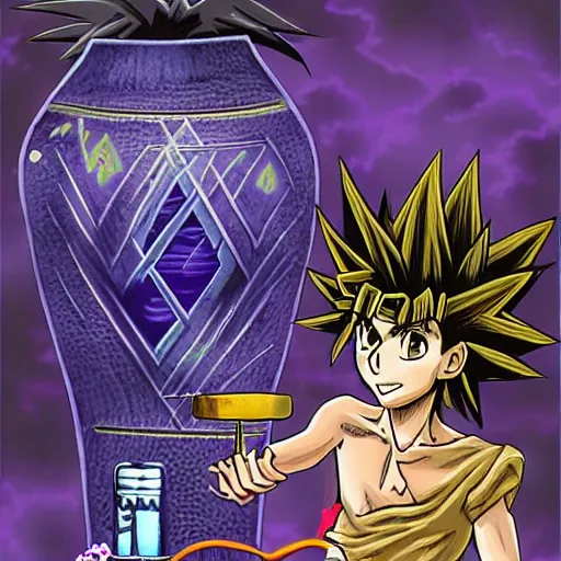 Prompt: Yami Yugi summons jar fairy by Kazuki Takahashi