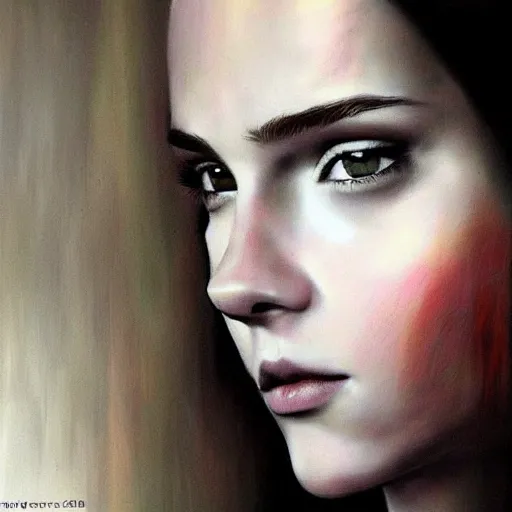 Prompt: portrait of girl who look like a mix of emma watson, scarlett johansson, nathalie portman, david rutkowski very detailled, by artgem