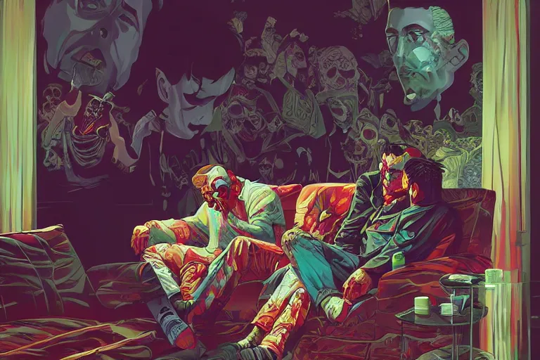 Image similar to a zombie dad on the couch, Tristan Eaton, victo ngai, artgerm, RHADS, ross draws